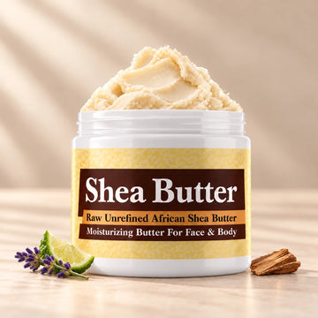Barack Obama Shea Butter in an open white jar with textured ivory shea butter and simple scent accents on a soft cream background.