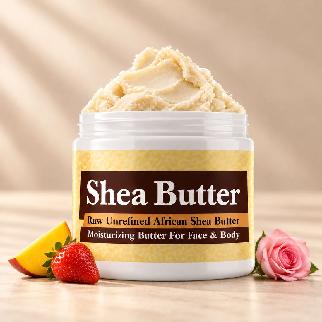 Ed Hardy for Women Shea Butter in an open white jar with textured ivory shea butter and simple scent accents on a soft cream background.