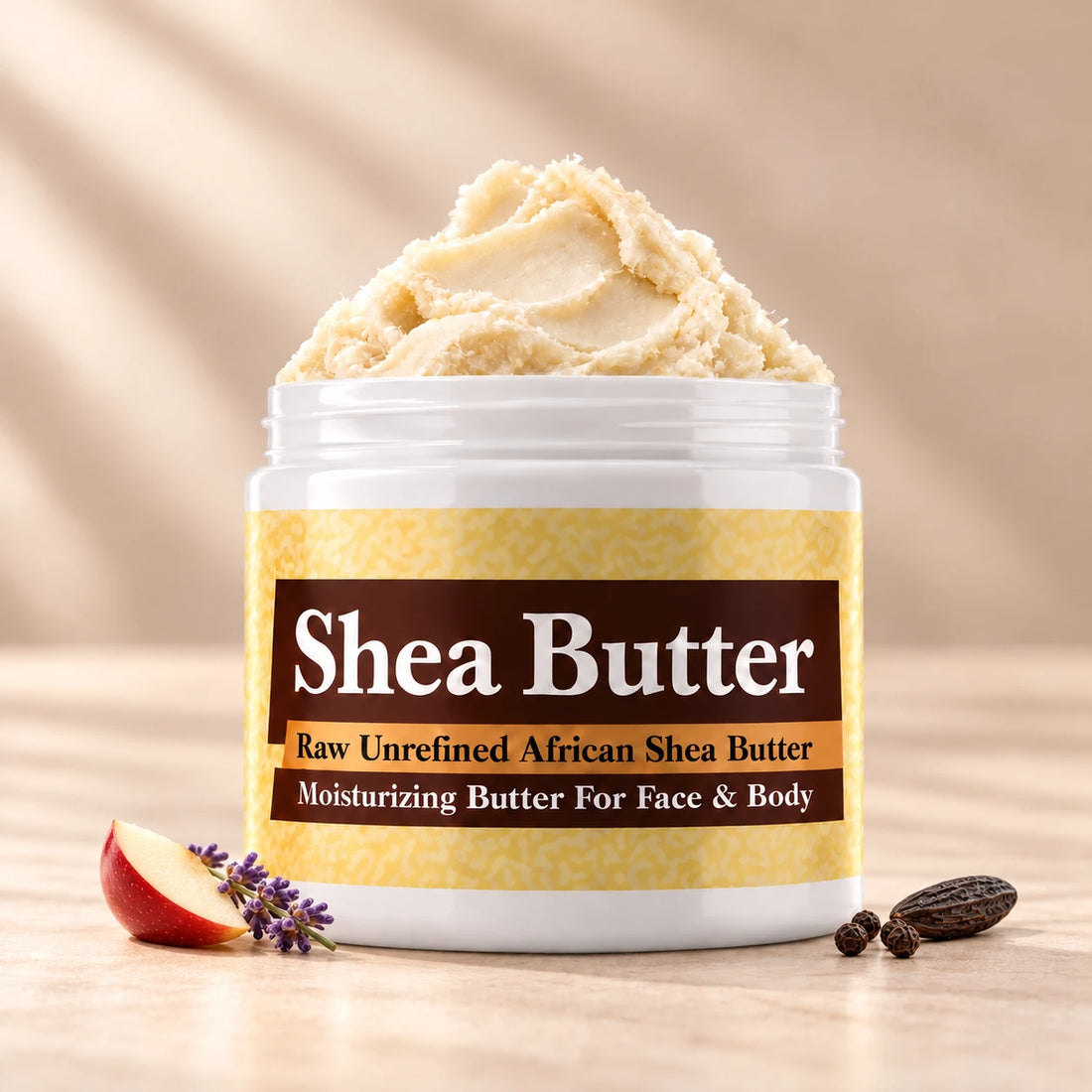 Ferragamo Black Shea Butter in an open white jar with textured ivory shea butter and subtle scent accents on a soft cream background.