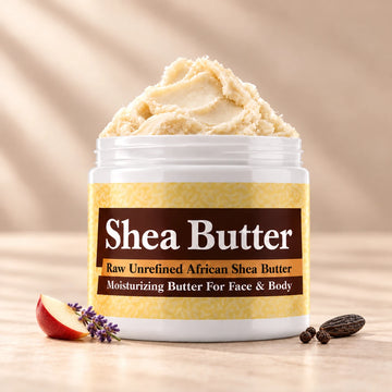 Ferragamo Black Shea Butter in an open white jar with textured ivory shea butter and subtle scent accents on a soft cream background.