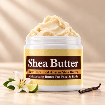Gucci Bamboo Shea Butter in an open white jar with textured ivory shea butter and simple scent accents on a soft cream background.