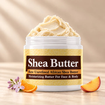 Gucci Guilty Shea Butter in an open white jar with textured ivory shea butter and simple scent accents on a soft cream background.