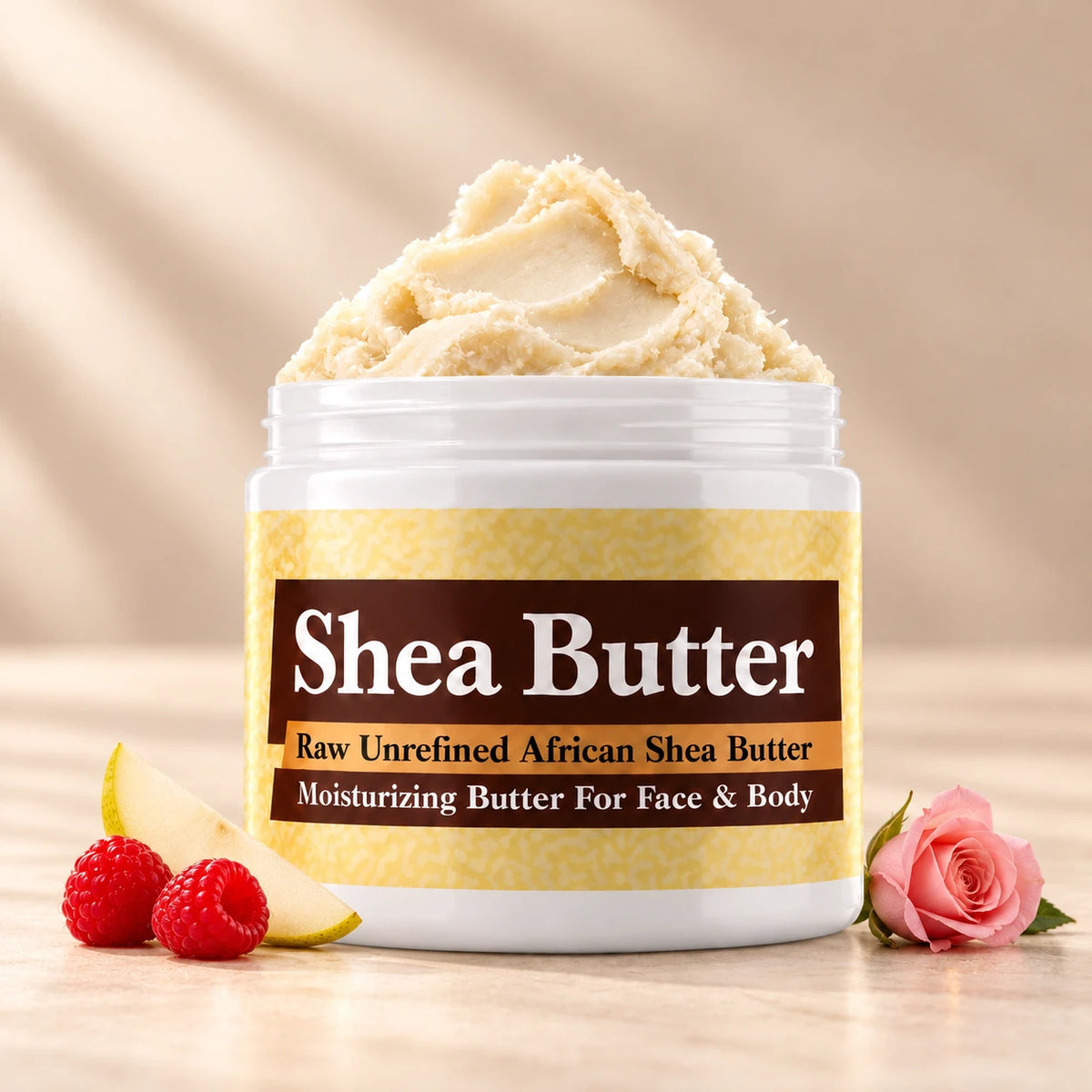 Bath & Body Works Into the Night Shea Butter in an open white jar with textured ivory shea butter and simple scent accents on a soft cream background.