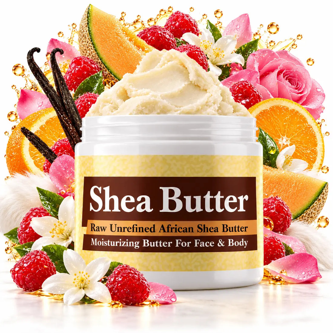 Lick Me All Over shea butter jar with raspberry, melon, citrus, jasmine, rose, vanilla and musk fragrance accents.