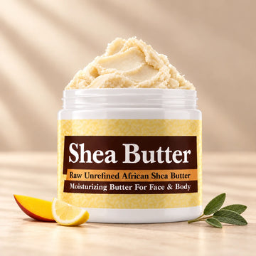 Polo Black Shea Butter in an open white jar with textured ivory shea butter and simple scent accents on a soft cream background.