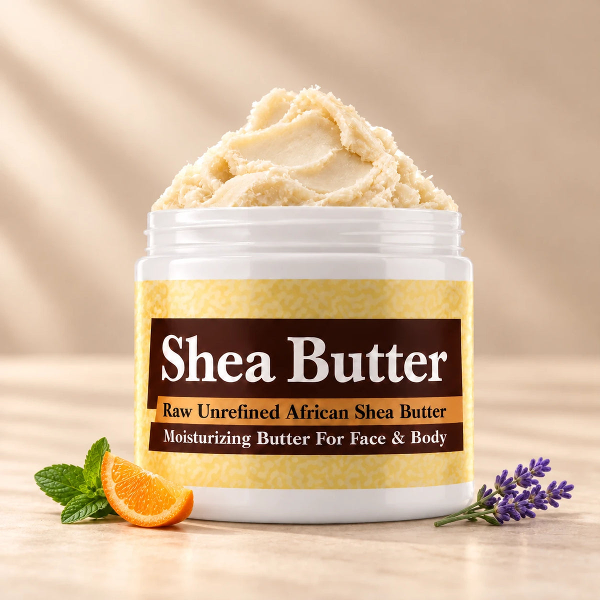 Polo Sport Shea Butter in an open white jar with textured ivory shea butter and simple scent accents on a soft cream background.