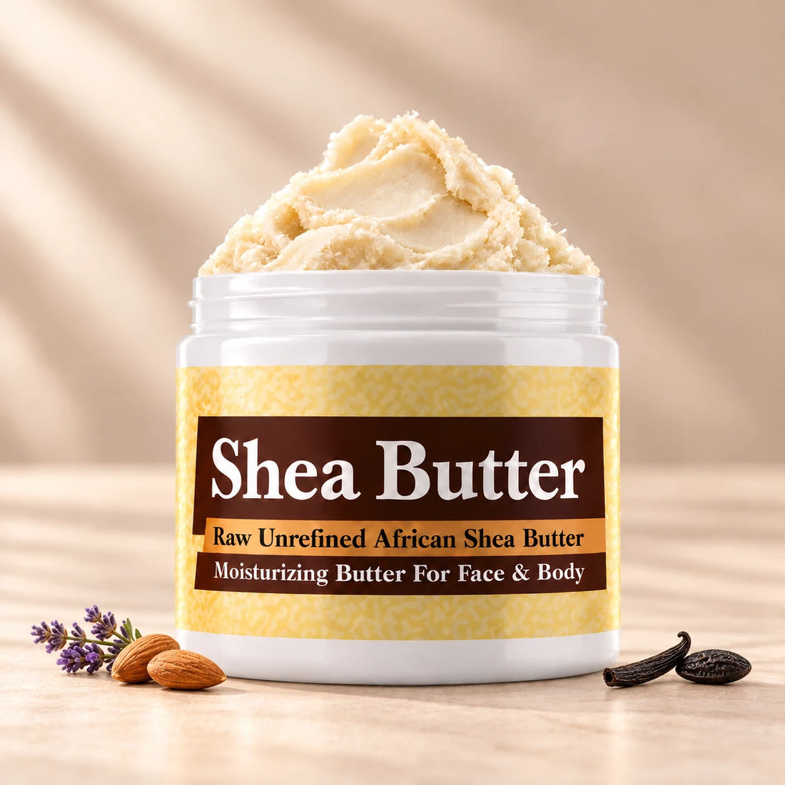 Tom Ford Fu**ing Fabulous Shea Butter in an open white jar with textured ivory shea butter and subtle scent accents on a soft cream background.