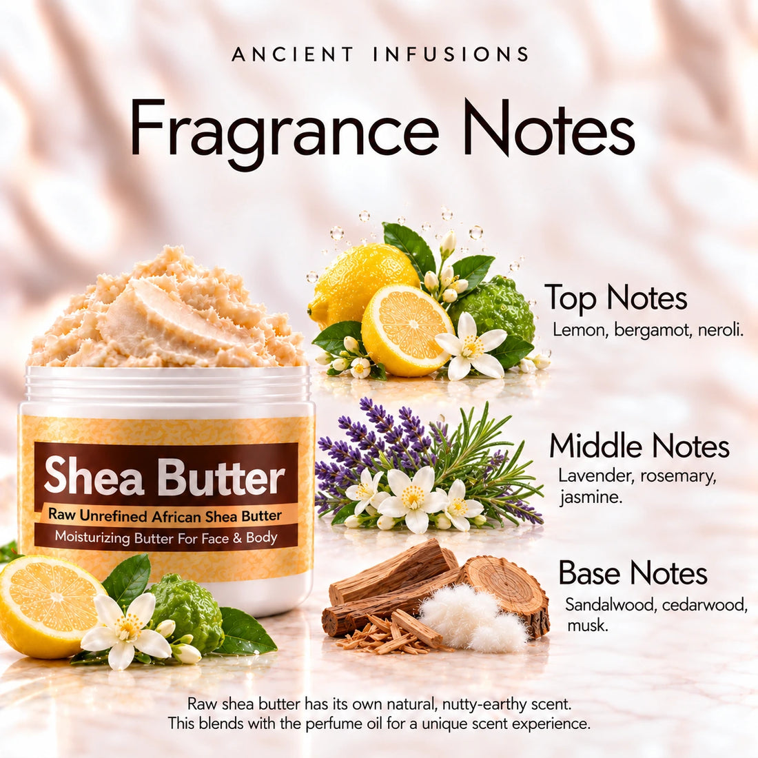 Azzaro Chrome Shea Butter in an open white jar with textured ivory shea butter and simple scent accents on a soft cream background.