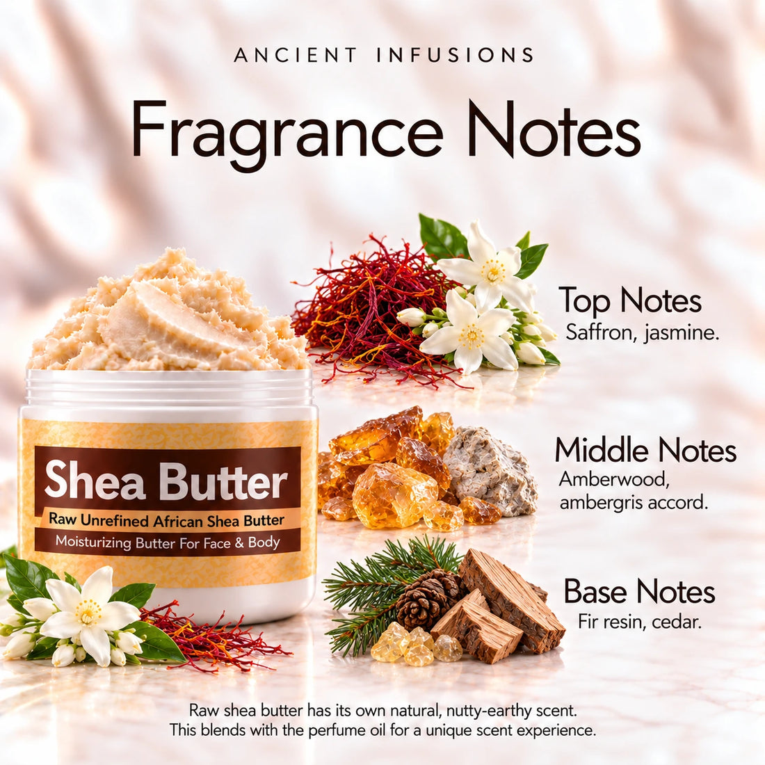 Baccarat Rouge 540 Shea Butter in an open white jar with textured ivory shea butter and subtle scent accents on a soft cream background.
