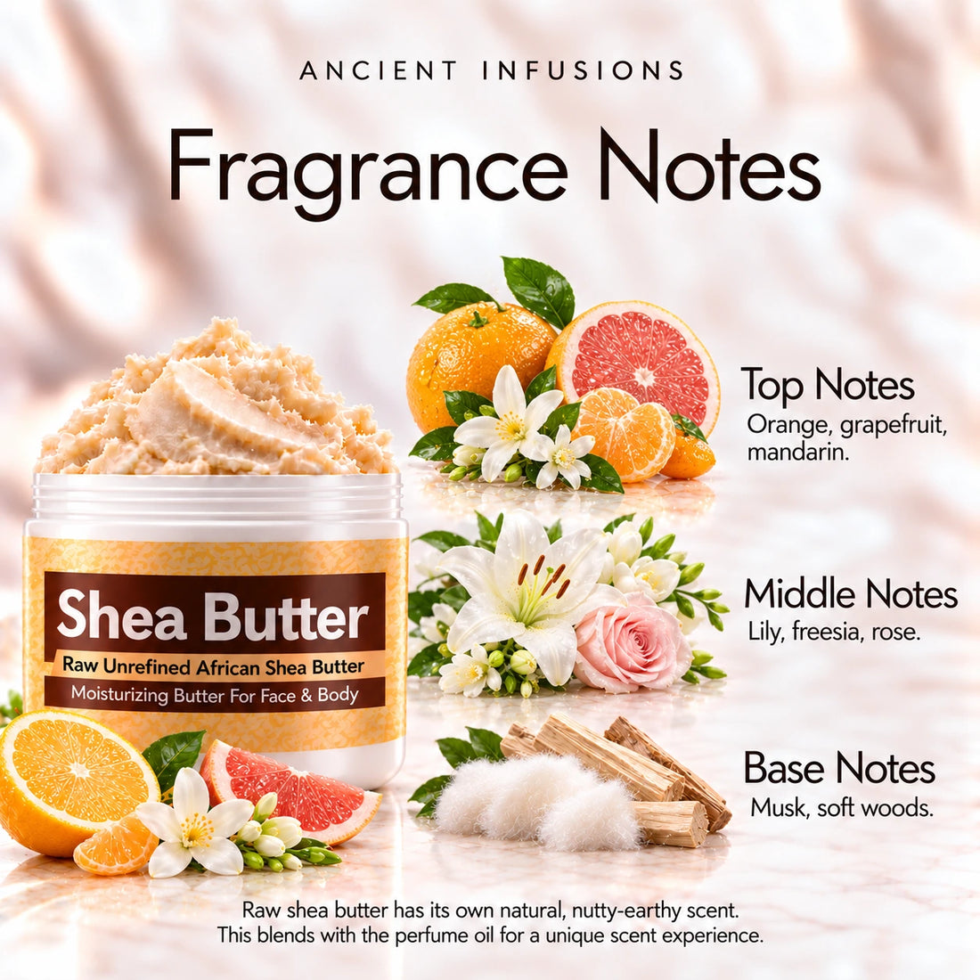 Clinique Happy Shea Butter in an open white jar with textured ivory shea butter and simple scent accents on a soft cream background.