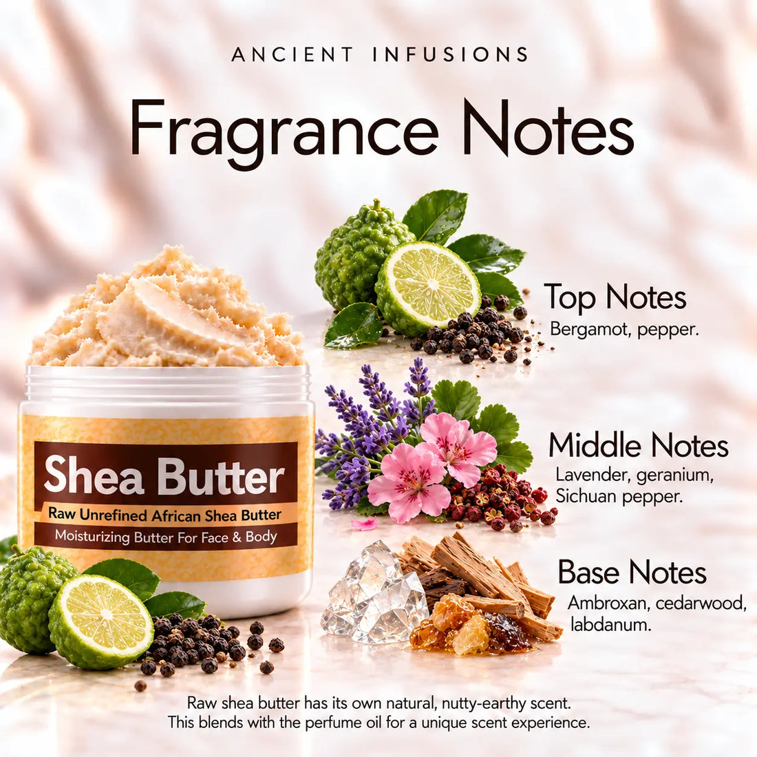 Dior Sauvage Shea Butter in an open white jar with textured ivory shea butter and simple scent accents on a soft cream background.