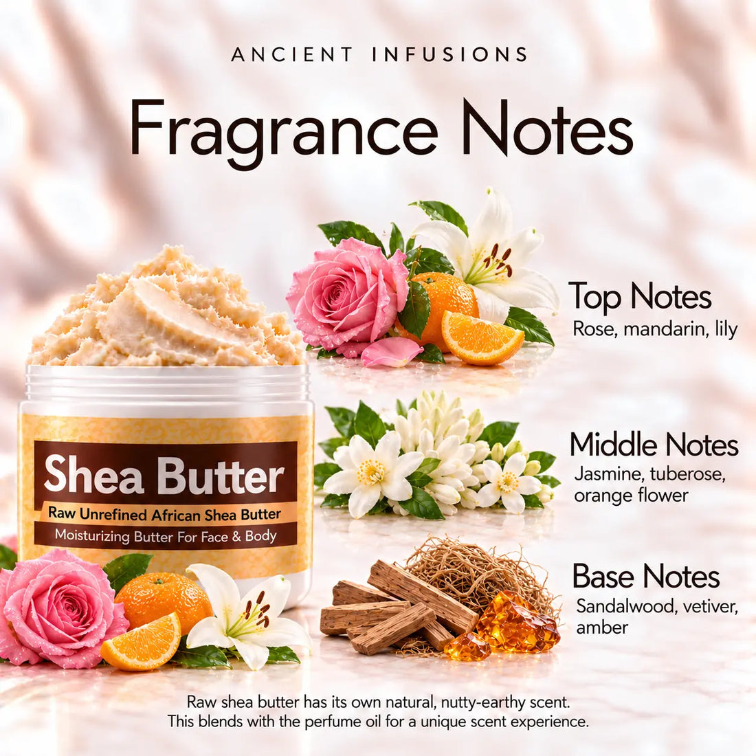 Estee Lauder Beautiful Shea Butter in an open white jar with textured ivory shea butter and simple scent accents on a soft cream background.