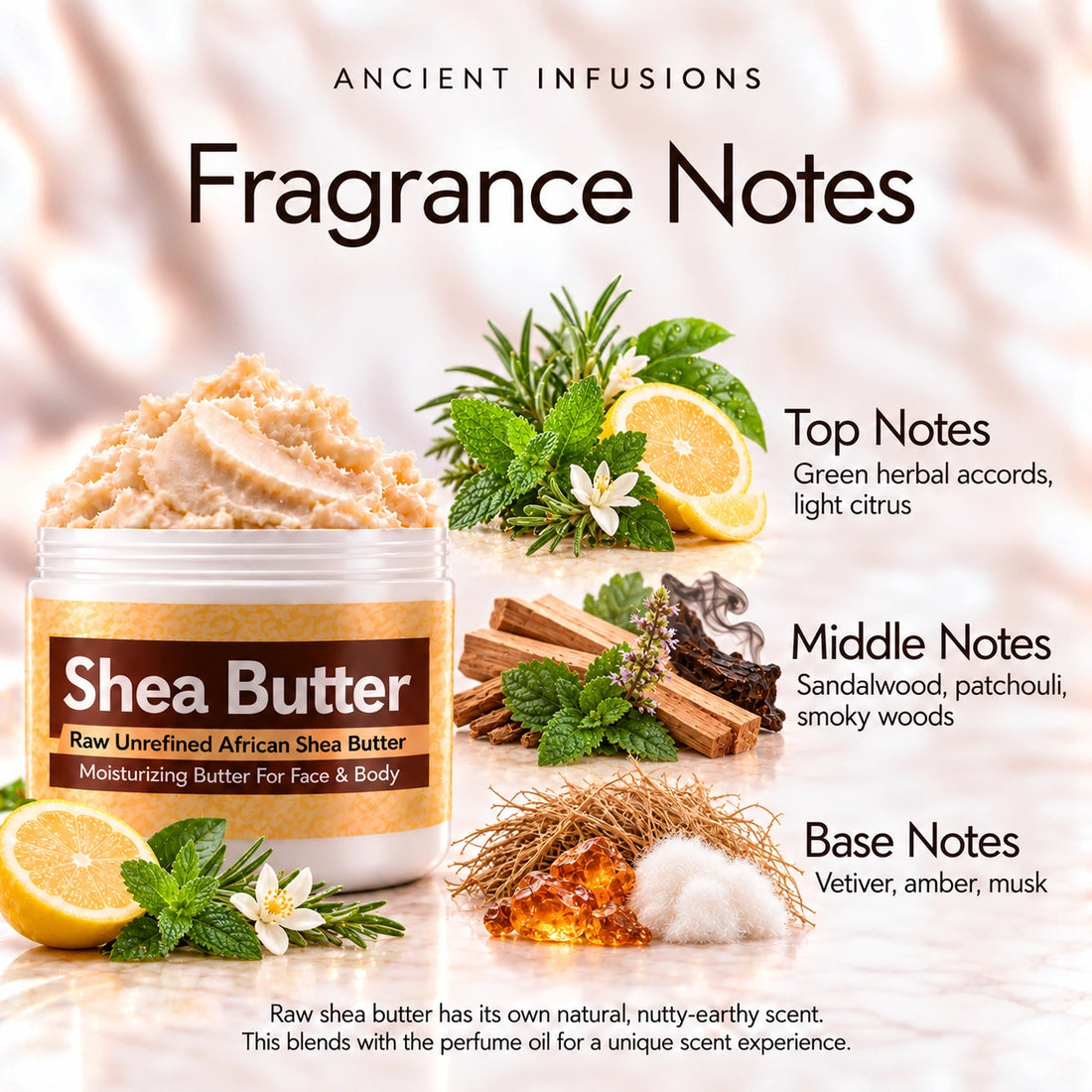 Imported Attar 96 Majmua Shea butter in an open white jar with textured ivory shea butter and subtle scent accents on a soft cream background.