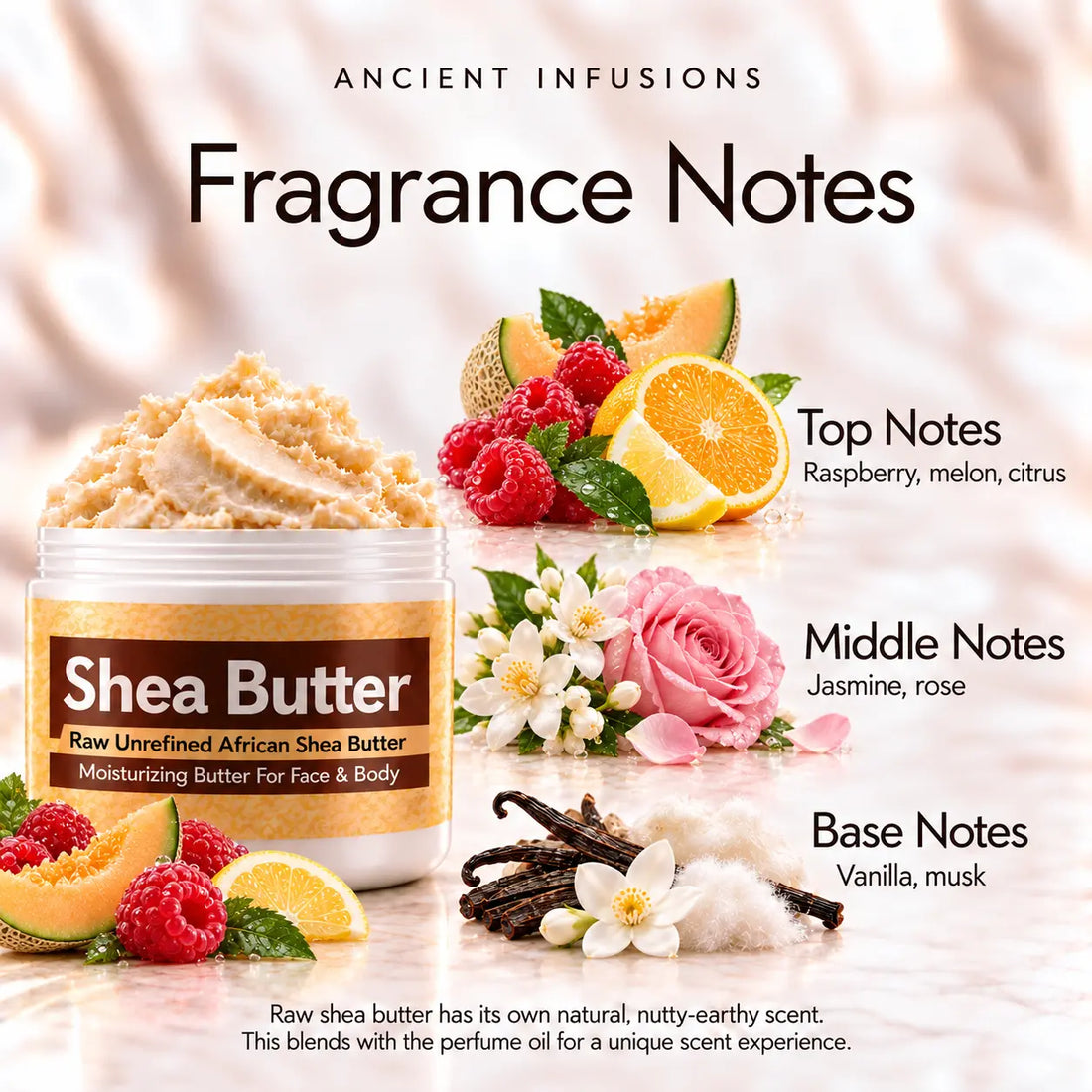 Lick Me All Over shea butter jar with raspberry, melon, citrus, jasmine, rose, vanilla and musk fragrance accents.