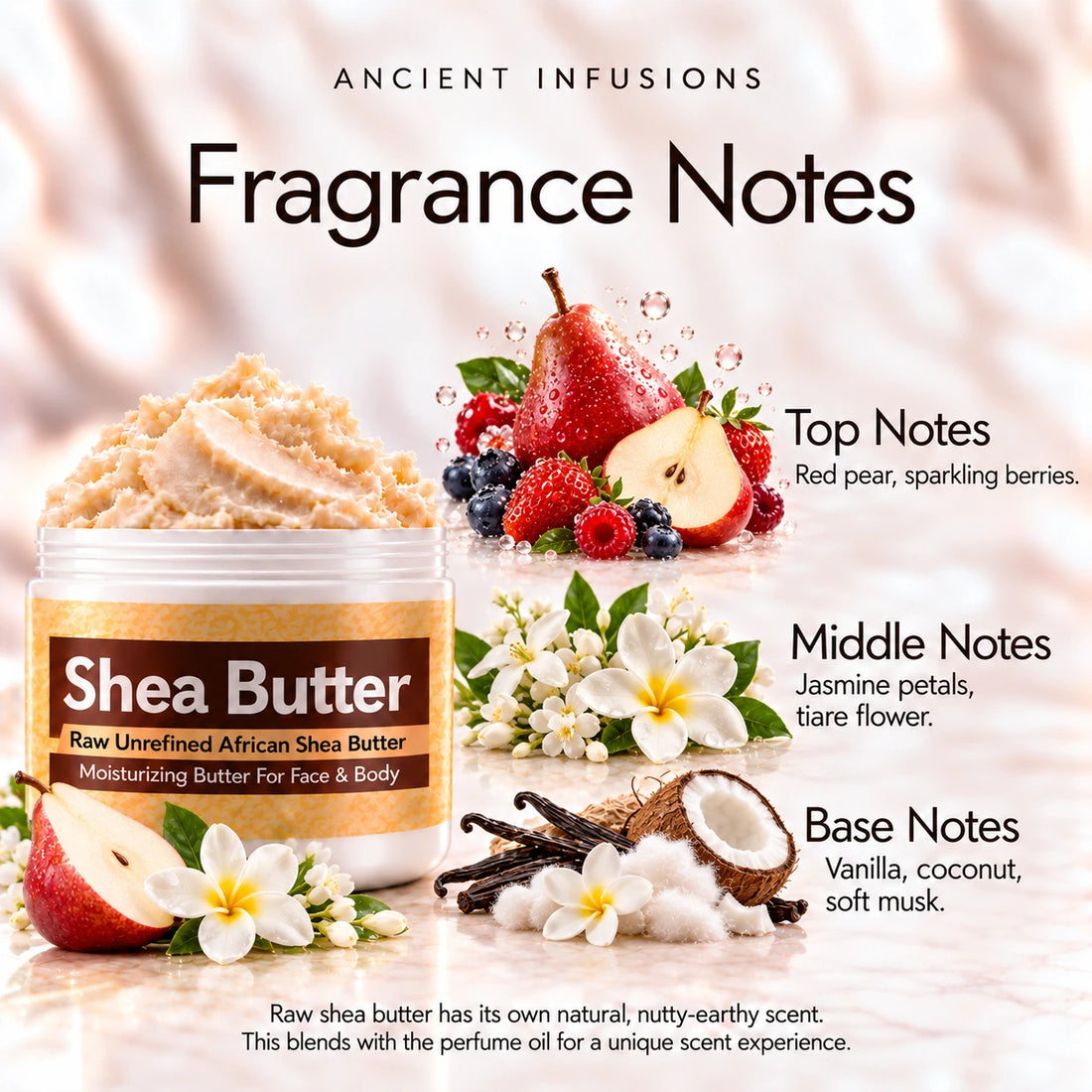 Bath & Body Works Pink Chiffon Shea Butter in an open white jar with textured ivory shea butter and simple scent accents on a soft cream background.