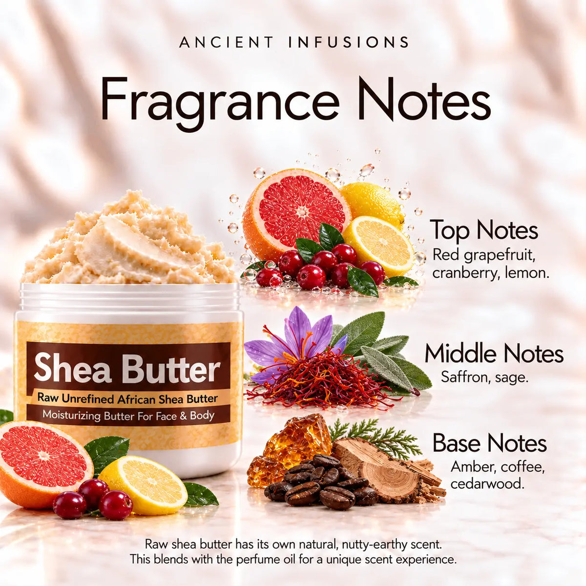 Polo Red-inspired shea butter fragrance notes: red grapefruit, cranberry and lemon; saffron and sage; amber, coffee and cedarwood.