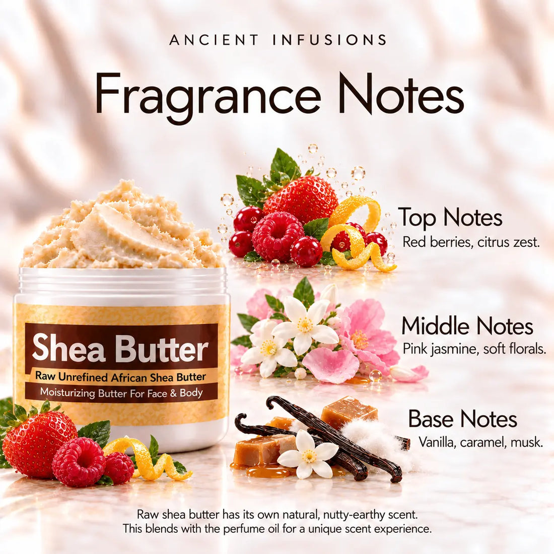 Velvet Sugar Shea Butter in an open white jar with textured ivory shea butter and subtle scent accents on a soft cream background.