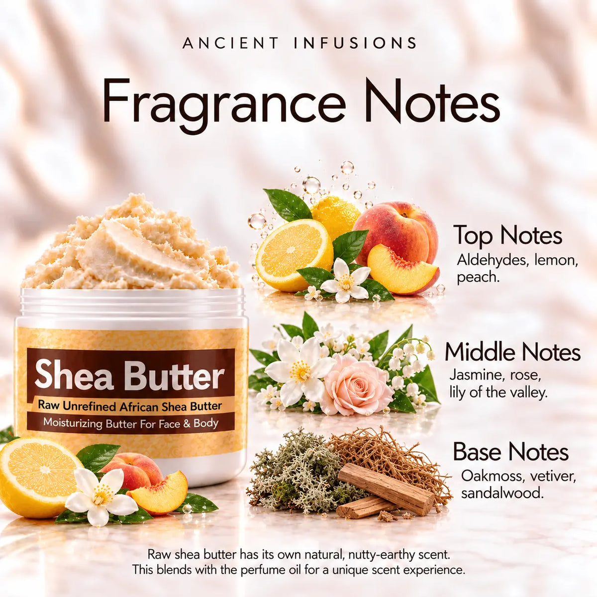 White Linen fragrance notes: aldehydes, lemon and peach; jasmine, rose and lily of the valley; oakmoss, vetiver and sandalwood.
