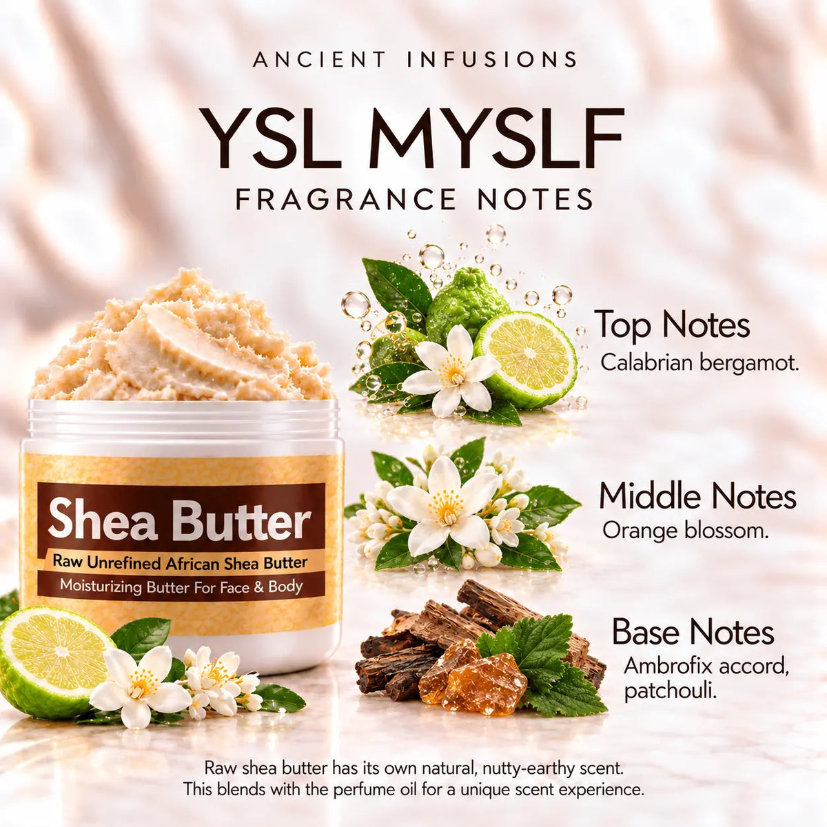 YSL Myslf fragrance notes: Calabrian bergamot top; orange blossom middle; Ambrofix accord and patchouli base.