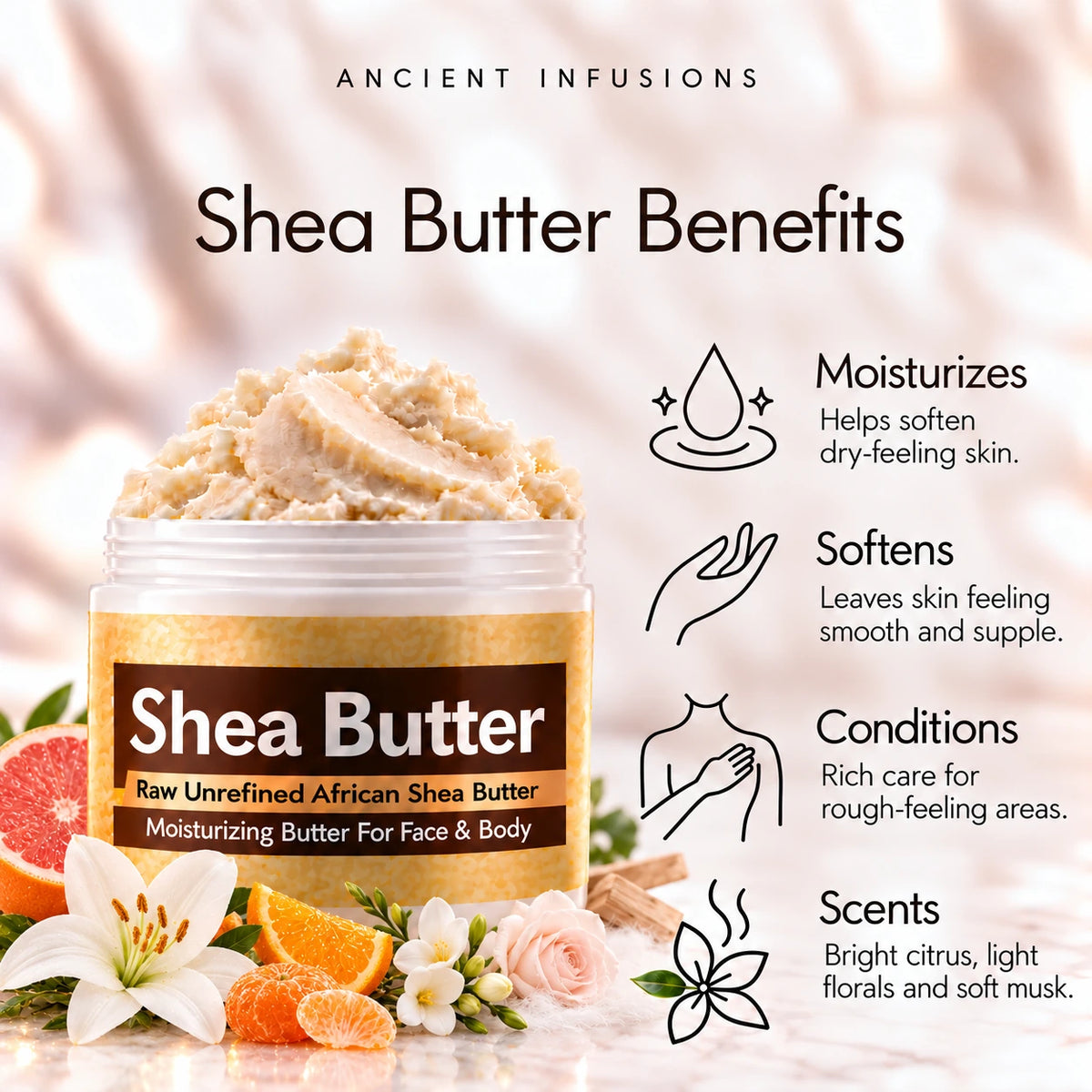 Clinique Happy inspired shea butter moisturizing, softening, conditioning and scented-skin benefits.