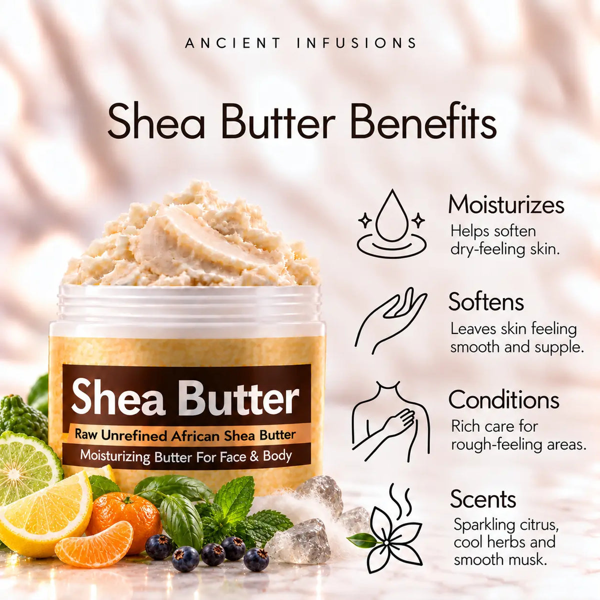 Creed Royal Water inspired shea butter moisturizing, softening, conditioning and scented-skin benefits.
