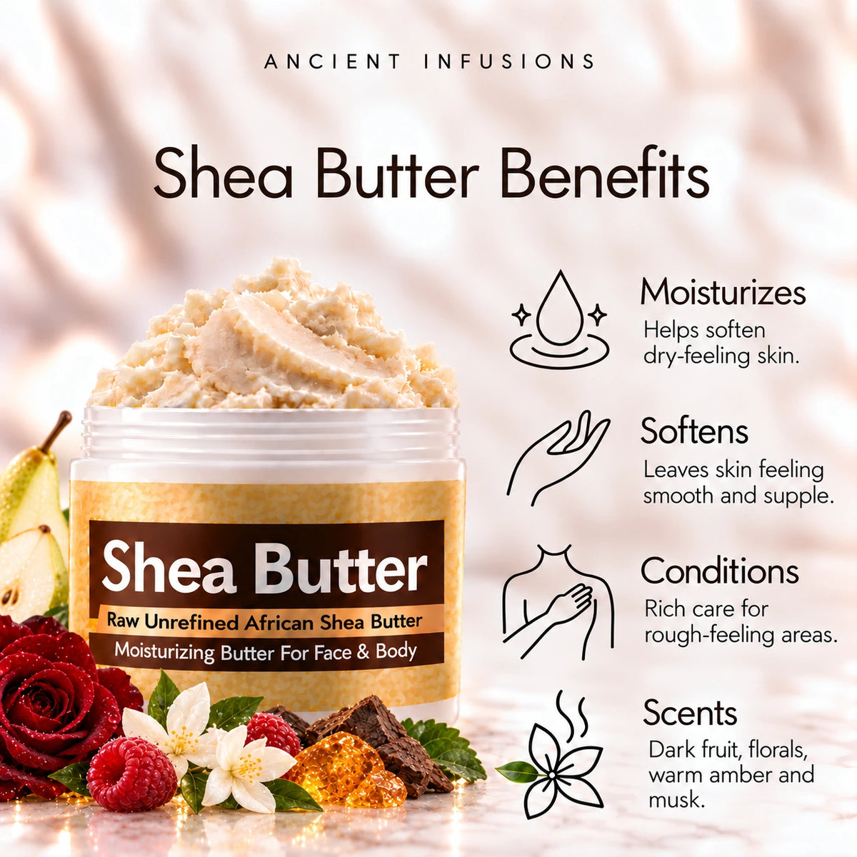 Into the Night shea butter moisturizing, softening, conditioning and scented-skin benefits.