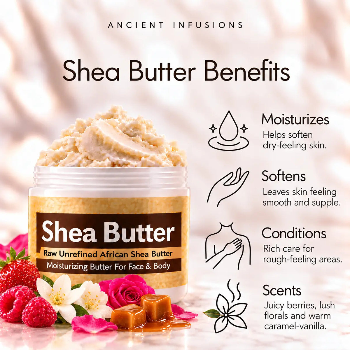 Juicy Couture Viva La Juicy inspired shea butter moisturizing, softening, conditioning and juicy berries, lush florals and warm caramel-vanilla scented-skin benefits.