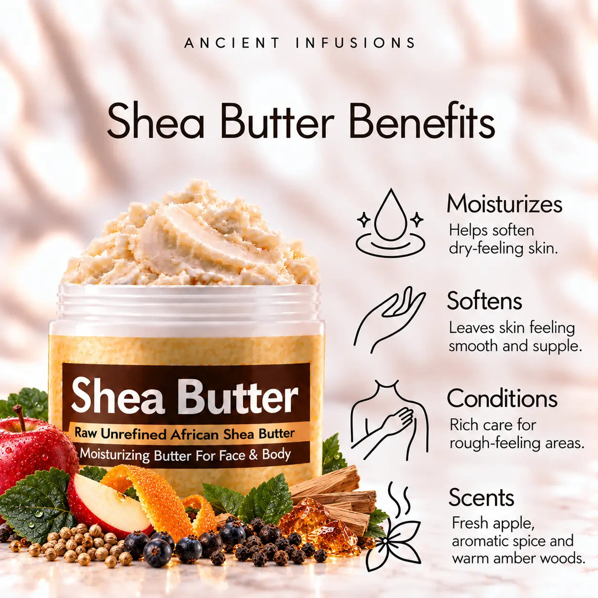 True Religion Man shea butter benefits: moisturizes, softens, conditions and scents skin with fresh apple, aromatic spice and warm amber woods.