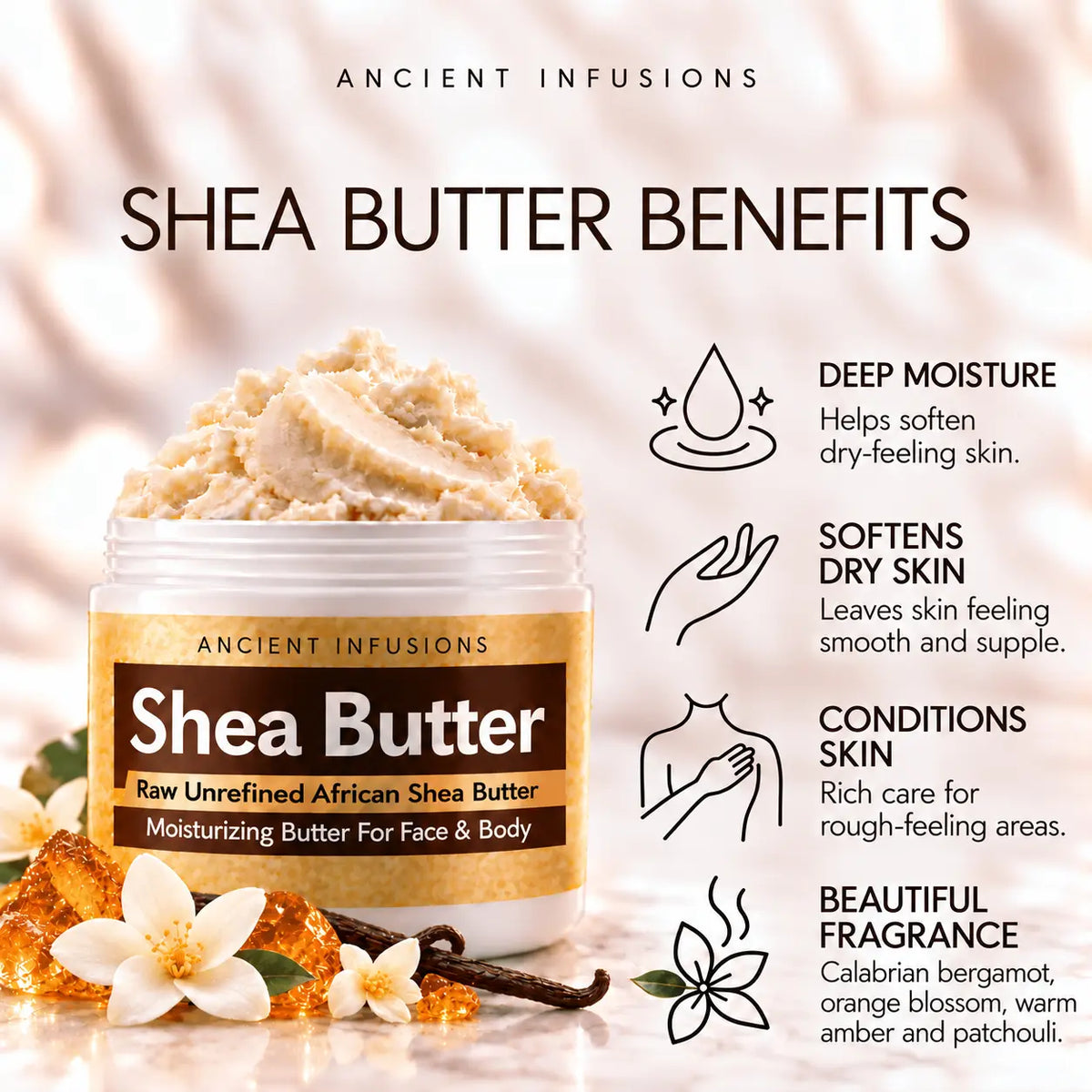 YSL Myslf shea butter moisturizing, softening, conditioning and fragrance benefits.