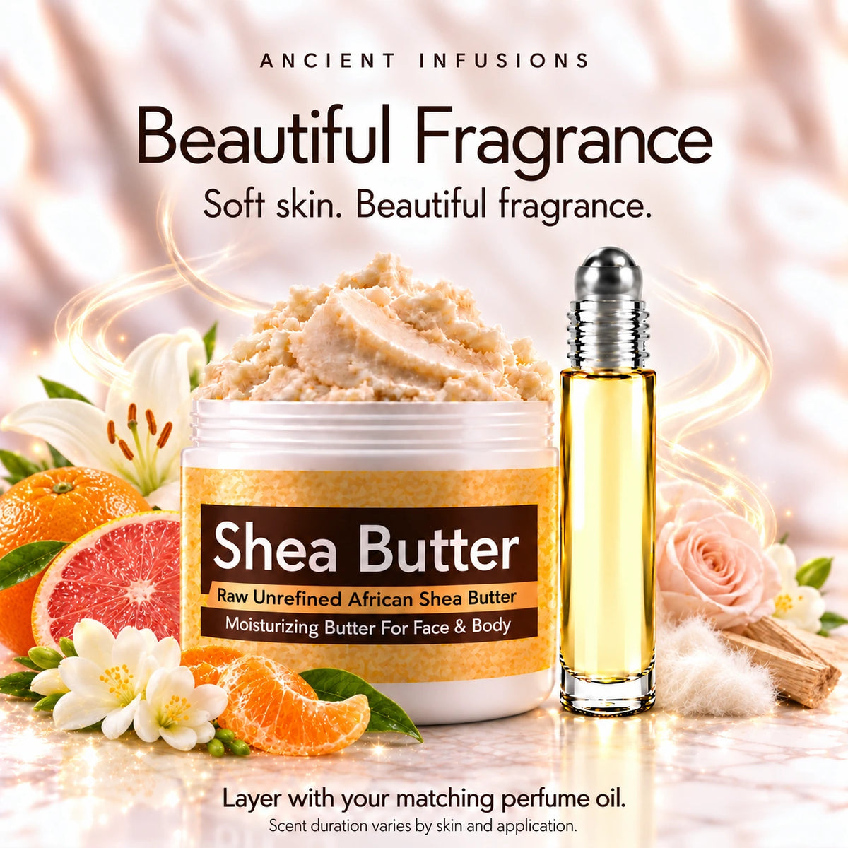 Clinique Happy inspired shea butter and perfume oil for fragrance layering; scent duration varies.