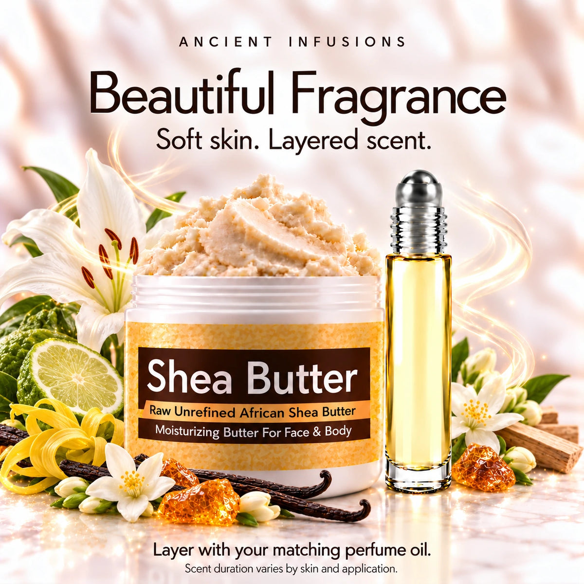 Gucci Bamboo inspired shea butter and perfume oil for fragrance layering; scent duration varies.