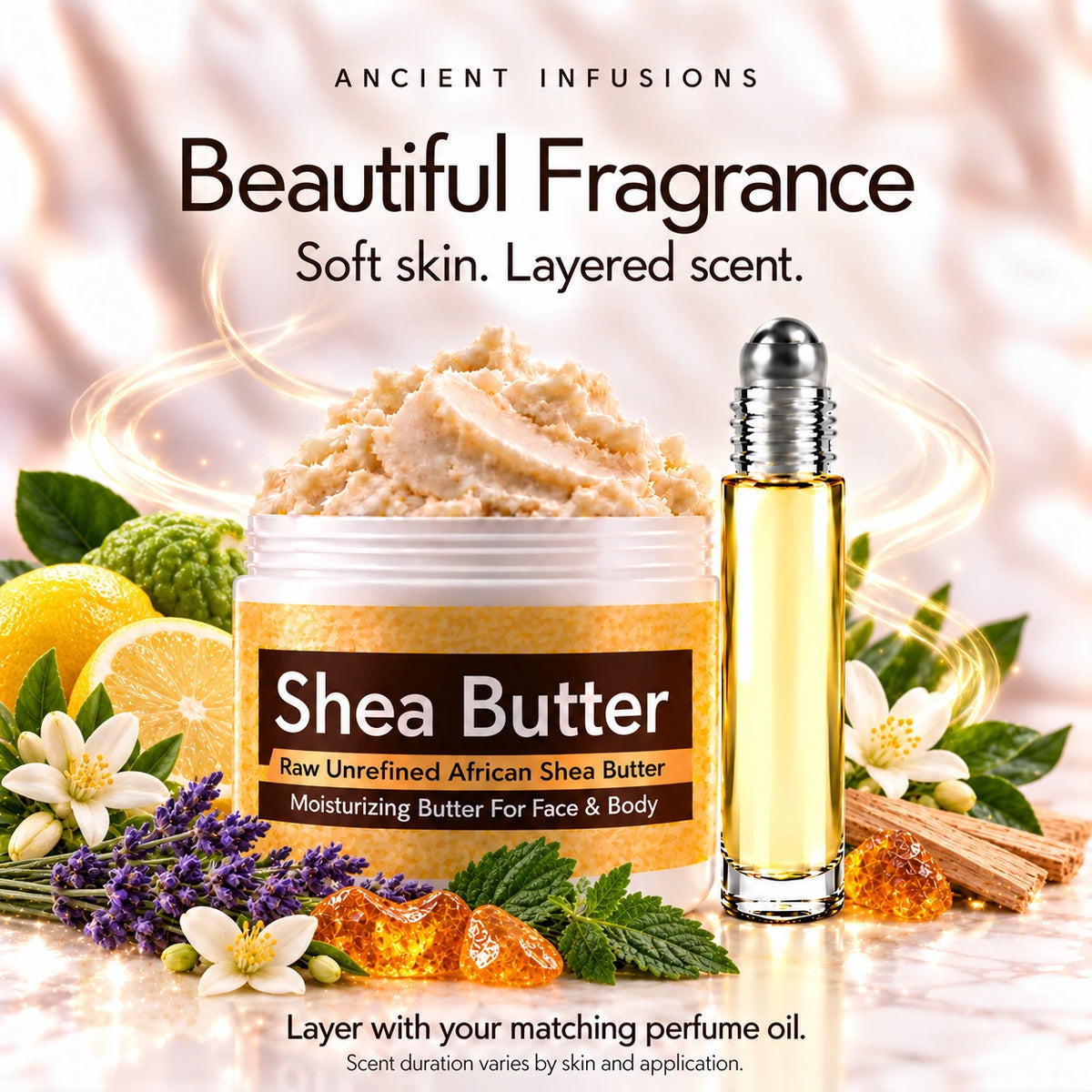Gucci Guilty Platinum inspired shea butter and perfume oil for fragrance layering; scent duration varies.