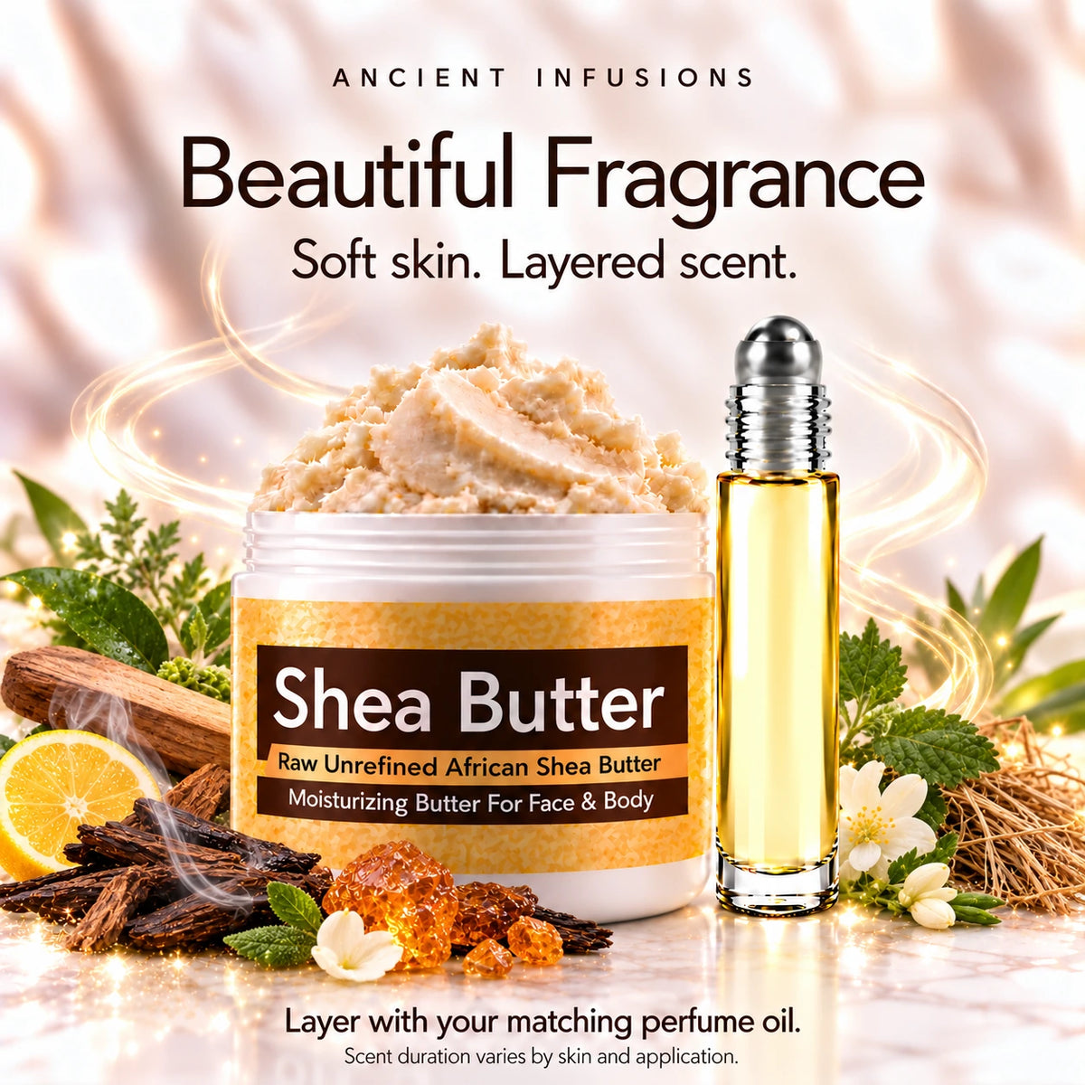 Imported Attar 96 Majmua shea butter and perfume oil for fragrance layering; scent duration varies.