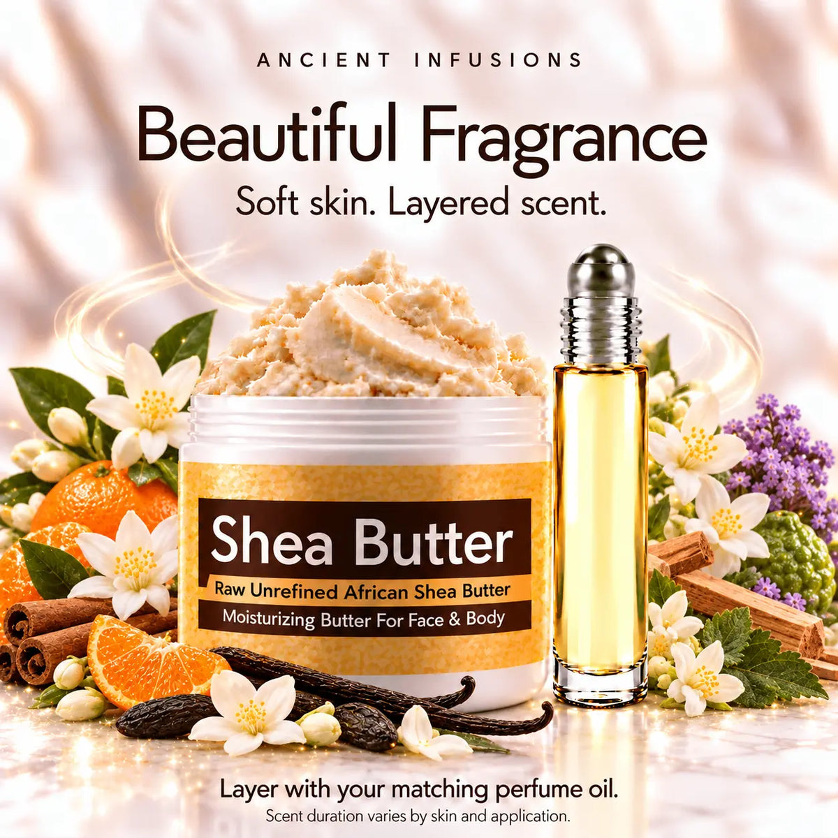 Joop inspired shea butter and matching perfume oil for fragrance layering; scent duration varies.