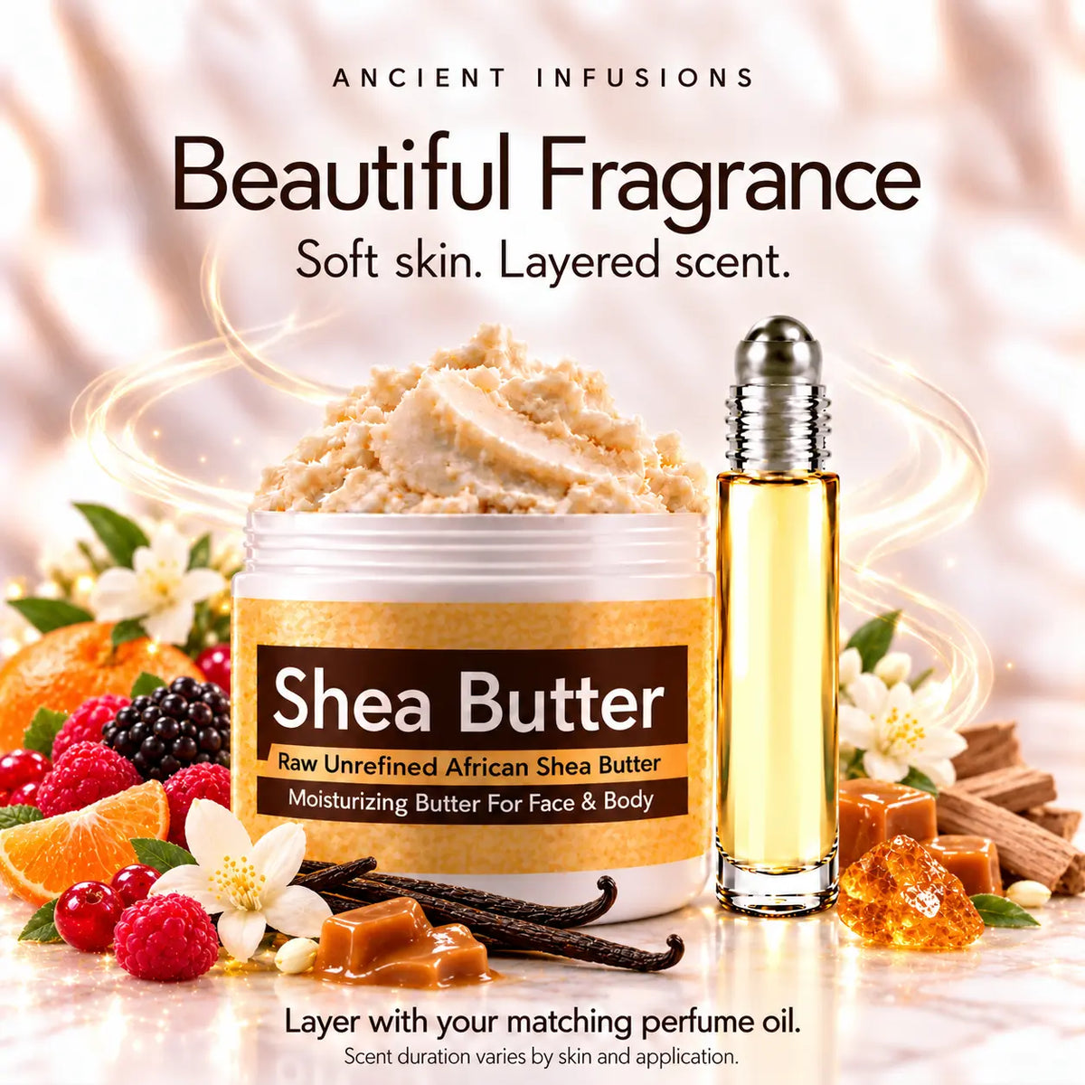 Juicy Couture Viva La Juicy inspired shea butter and matching perfume oil for fragrance layering; scent duration varies.