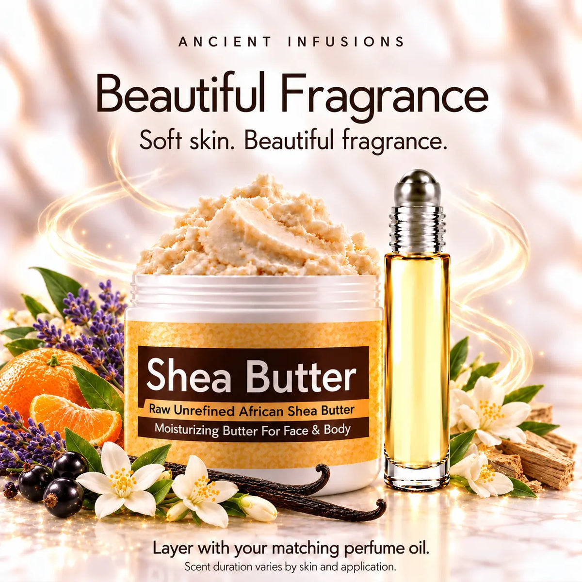 YSL Libre shea butter and matching perfume oil for fragrance layering; scent duration varies by skin and application.