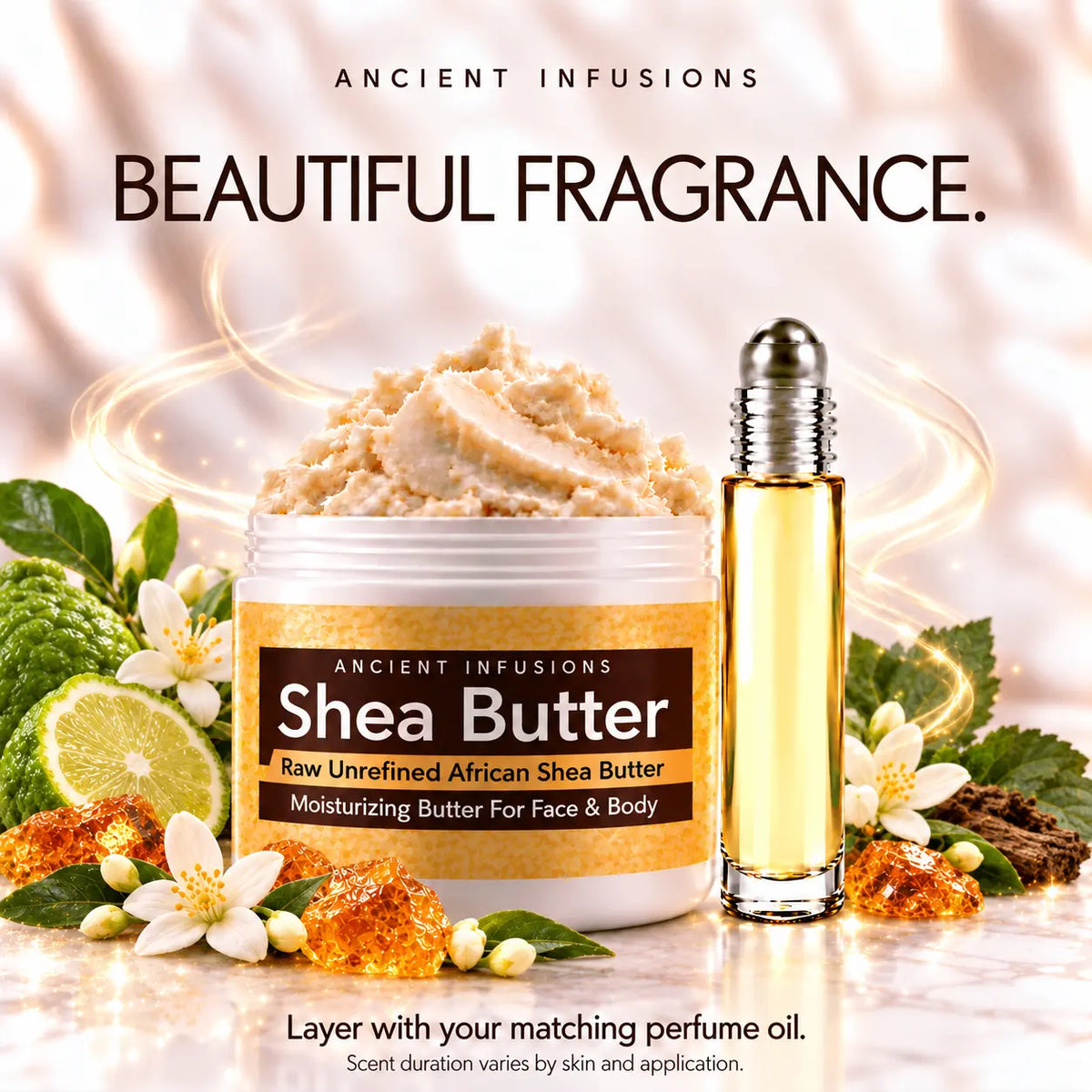 YSL Myslf shea butter and matching perfume oil for fragrance layering; scent duration varies by skin and application.