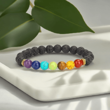 7 Chakra Elastic Lava Stone Bracelet – Balancing Energy and Grounding Strength for Men and Women.