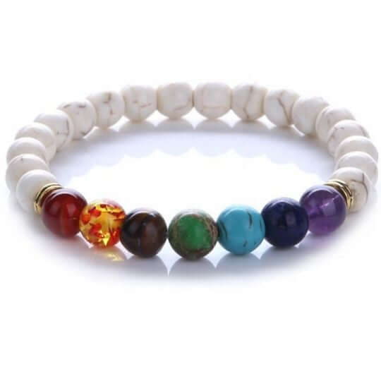 Howlite 7 Chakra Elastic Bracelet – Balance and Calming Energy for Men and Women.