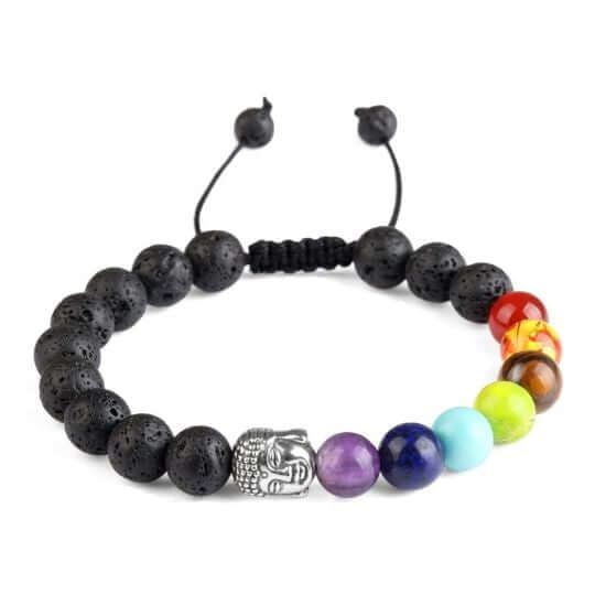 7 Chakra Lava Stone Bracelet - Buddha Head – Balance and Spiritual Protection for Men and Women.