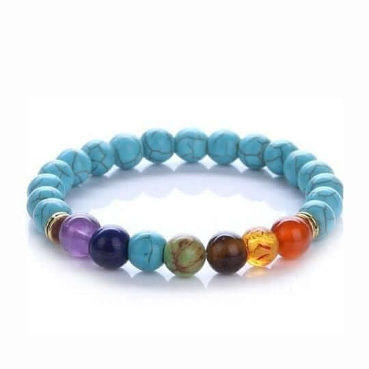 Turquoise 7 Chakra Elastic Bracelet – Balancing Energy and Promoting Healing for Men and Women.