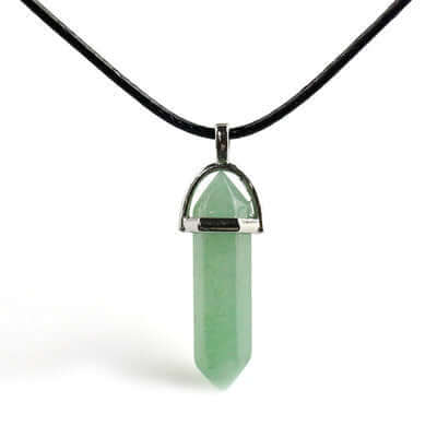 Ancient Infusions Harmony Essence Adjustable Green Aventurine Pendant Necklace on Faux-Leather Cord - Natural Serenity for Luck and Balancing Energy.