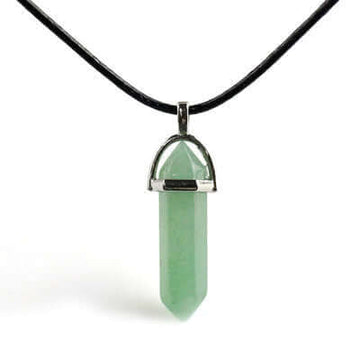 Ancient Infusions Harmony Essence Adjustable Green Aventurine Pendant Necklace on Faux-Leather Cord - Natural Serenity for Luck and Balancing Energy.
