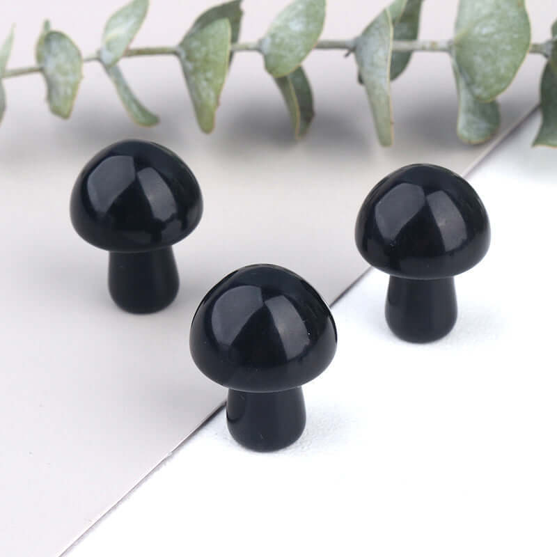 Ancient Infusions Black Obsidian Carved Mushroom - ~0.8 inches of grounding elegance.