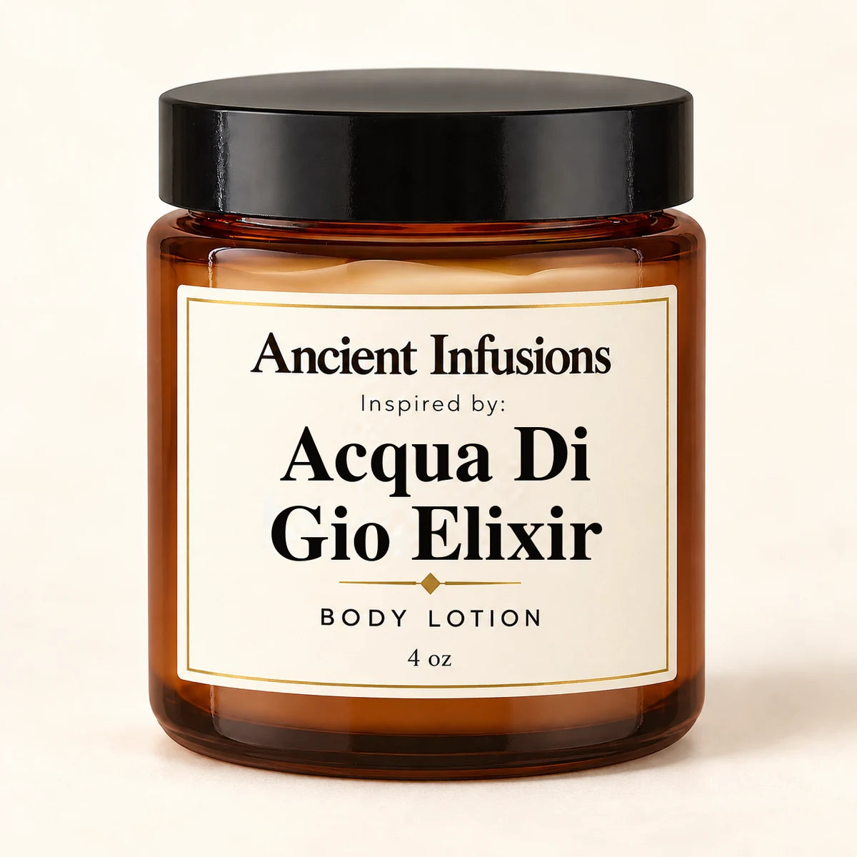 Acqua Di Gio Elixir Inspired Body Lotion by Ancient Infusions — 4 oz amber glass jar