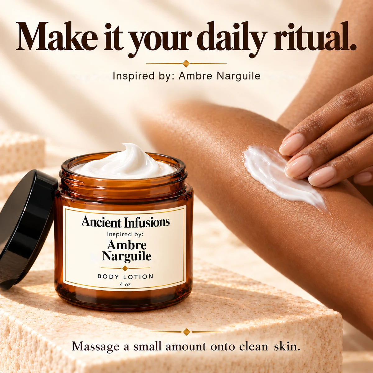 Ambre Narguile Inspired Body Lotion by Ancient Infusions — how to apply lotion