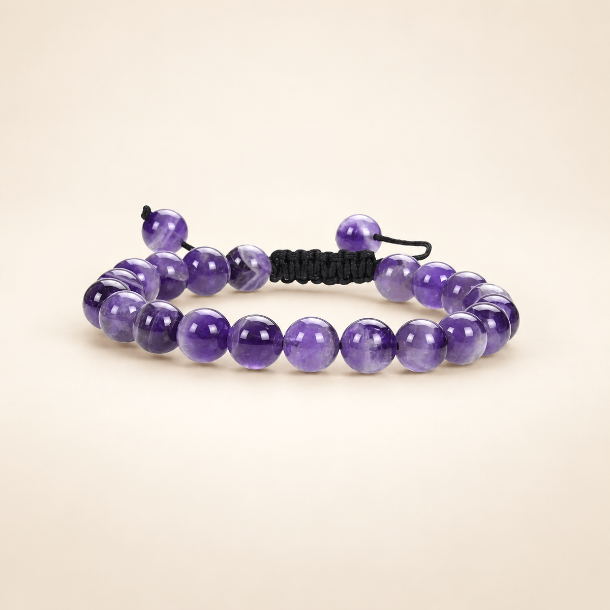 Amethyst Adjustable Bracelet on a soft ivory background, view 1