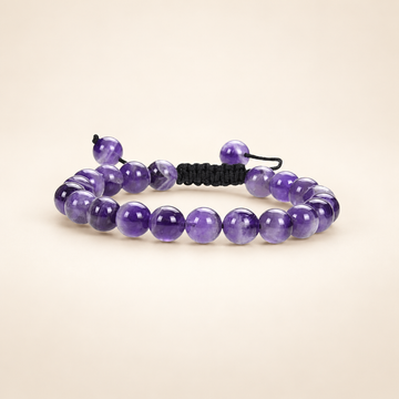 Amethyst Adjustable Bracelet on a soft ivory background, view 1