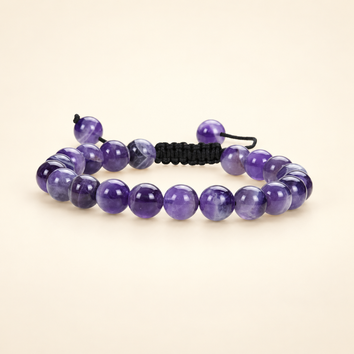 Amethyst Adjustable Bracelet on a soft ivory background, view 2