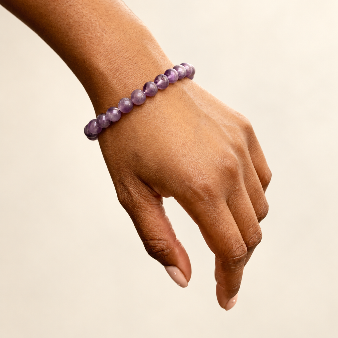 Amethyst Elastic Bracelet on a soft ivory background, view 1